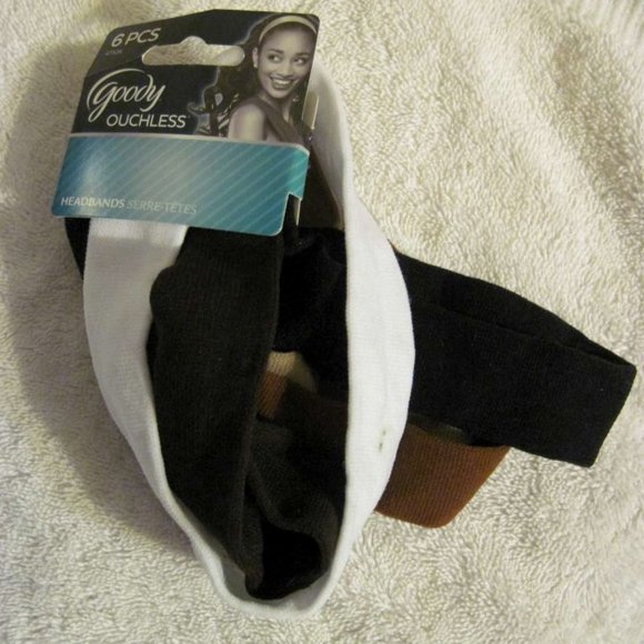 6 Goody Classics Ouchless Gentle Soft Fabric Head Bands White Tan Brown Black - Picture 4 of 7